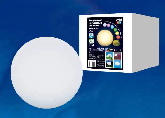 ULG-R001 020/RGB IP65 BALL Светильник декоративный светодиодный «Шар». Аккумуляторный (в/к). Диаметр 20см. RGB свет. TM Uniel UL-00003301