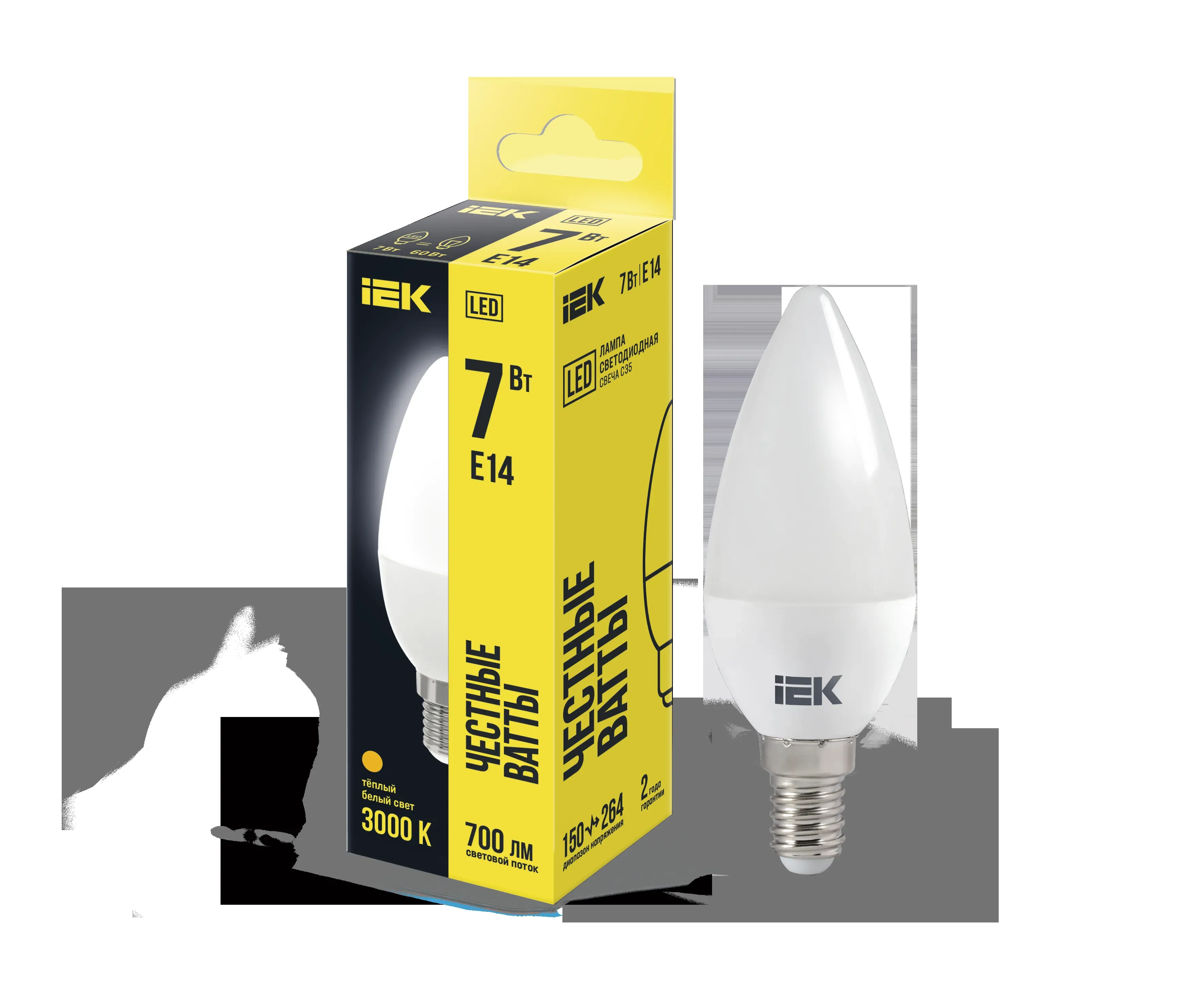 Лампа светодиодная c35 свеча 7вт 230в 3000к e14 iek IEK LLE-C35-7-230-30-E14