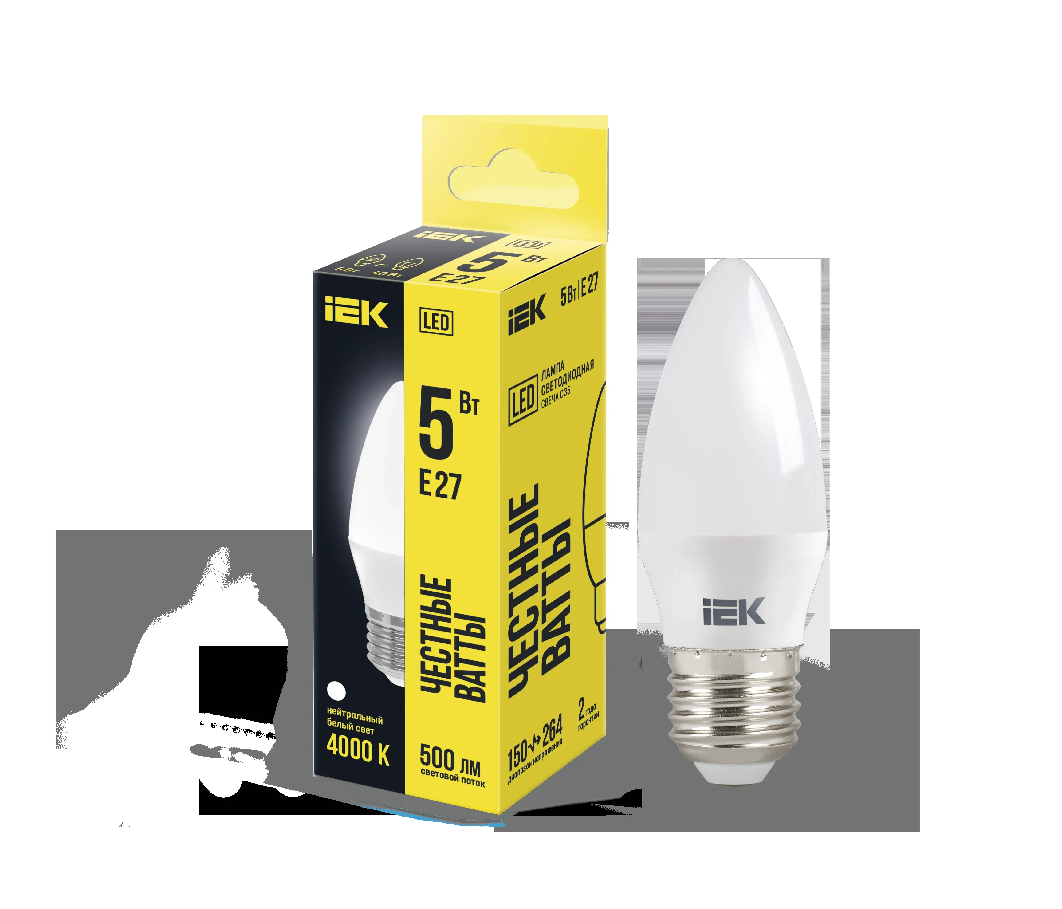 Лампа светодиодная c35 свеча 5вт 230в 4000к e27 iek IEK LLE-C35-5-230-40-E27
