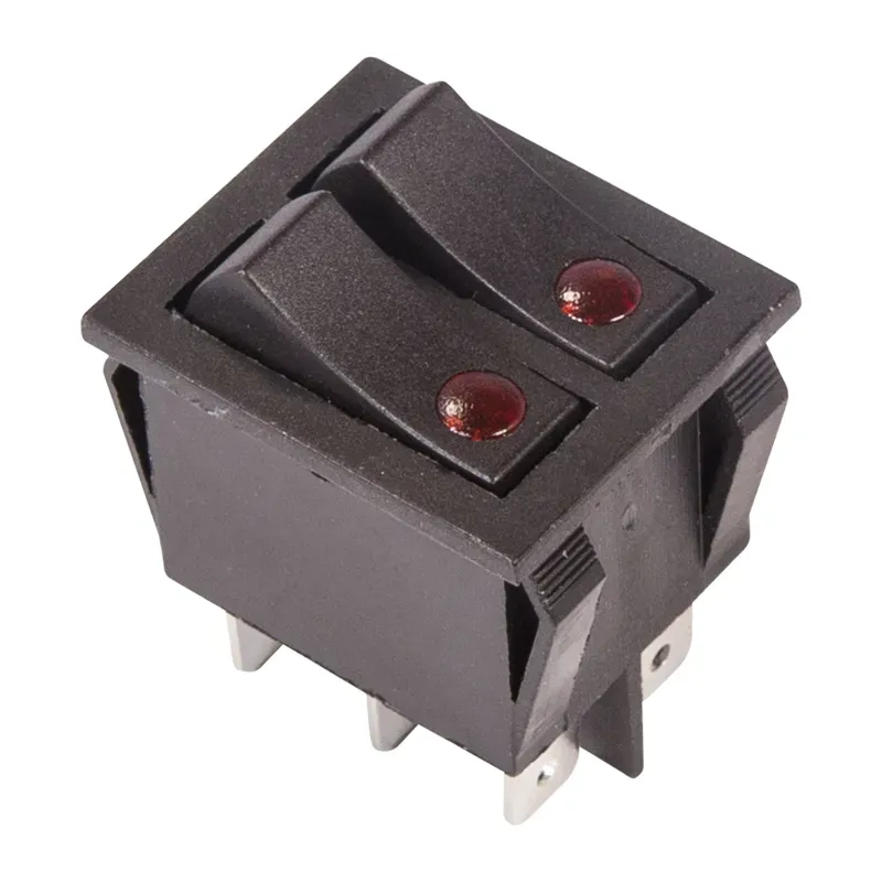 Выключатель клавишный 250V 15А (6с) ON-OFF черный с подсветкой двойной REXANT 36-2430