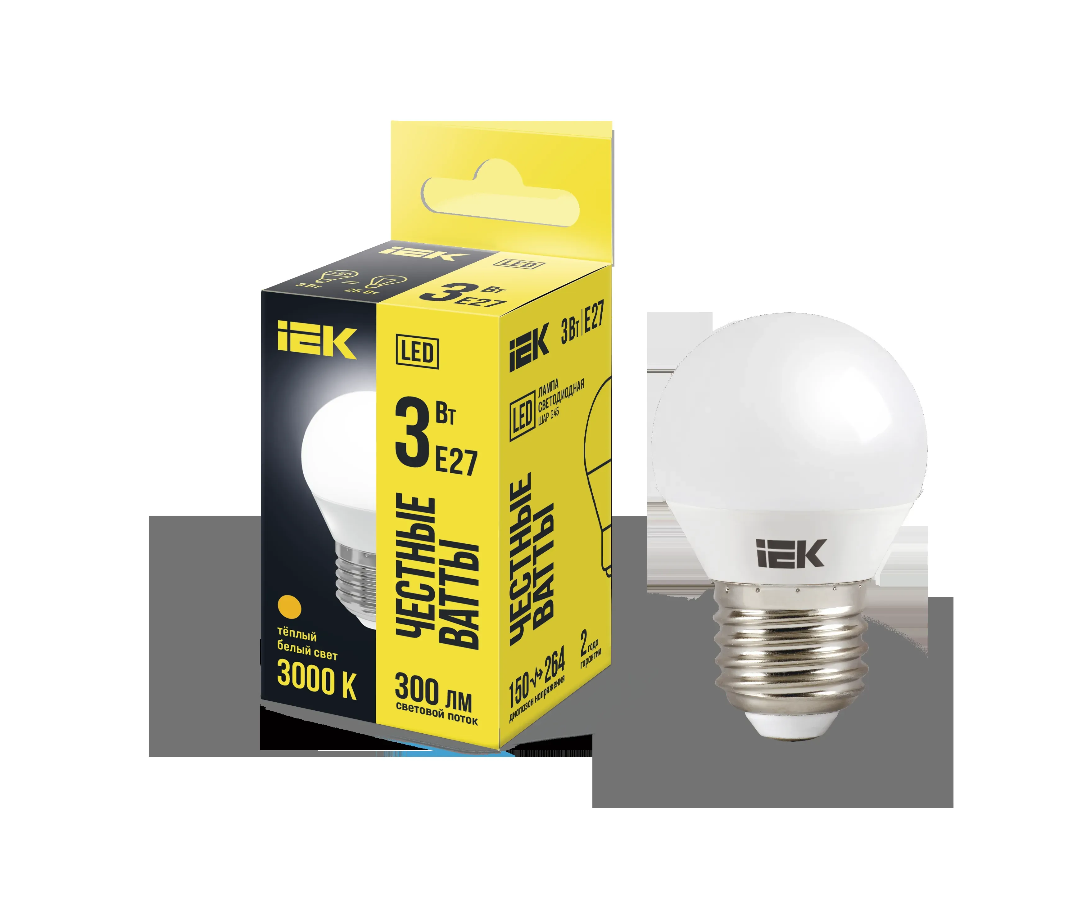 Лампа светодиодная g45 шар 3вт 230в 3000к e27 iek IEK LLE-G45-3-230-30-E27