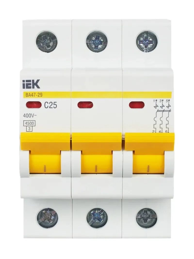 Выключатель автоматический трехполюсный 25а c ва47-29 4.5ка IEK MVA20-3-025-C