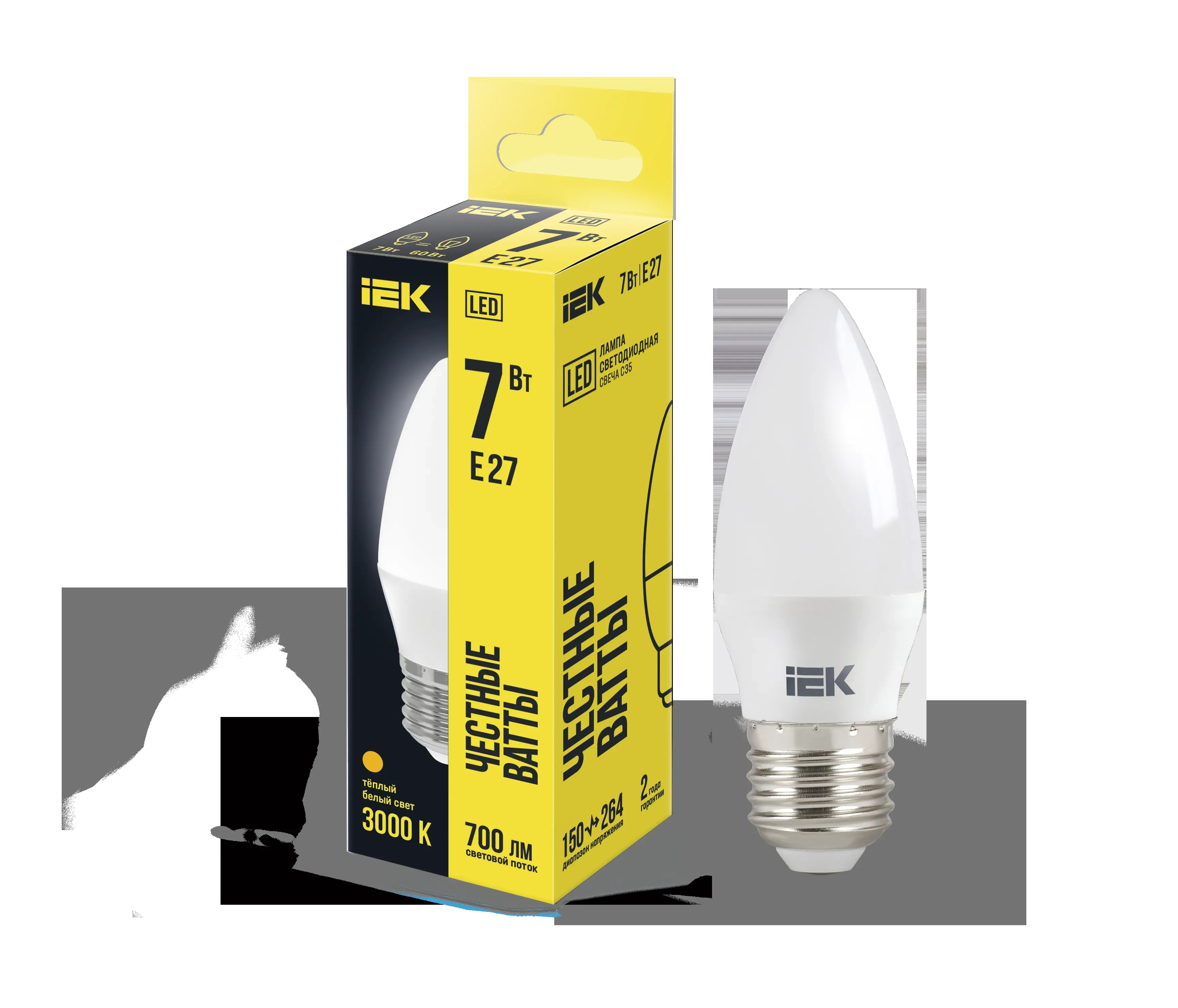 Лампа светодиодная c35 свеча 7вт 230в 3000к e27 iek IEK LLE-C35-7-230-30-E27