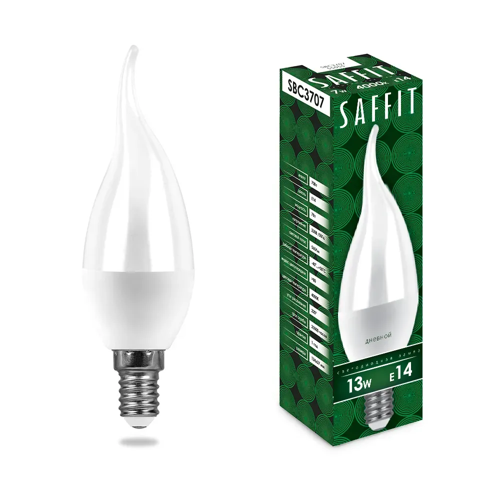 Лампа светодиодная led 13вт е14 дневной матовая свеча на ветру STEKKER 55175