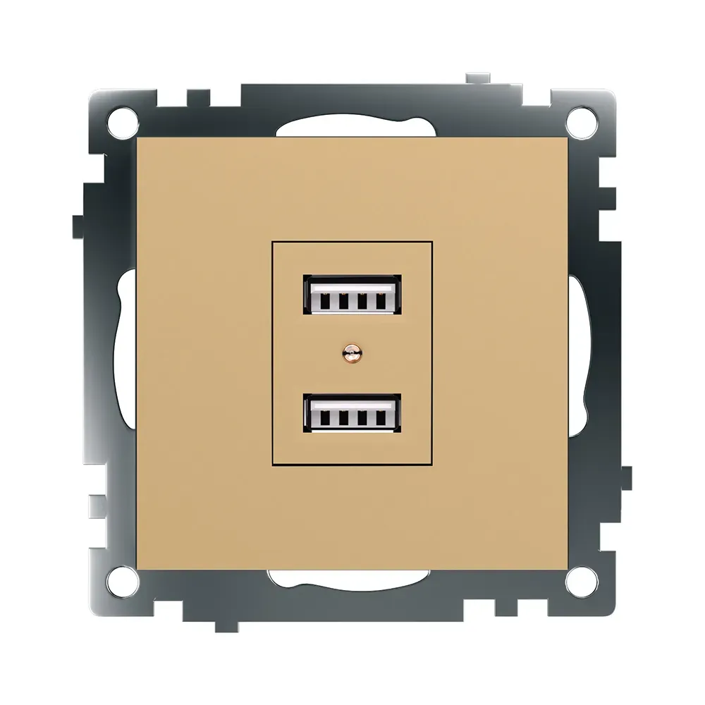 Розетка двухместная USB (механизм) 250В 2,1А серия Катрин золото STEKKER