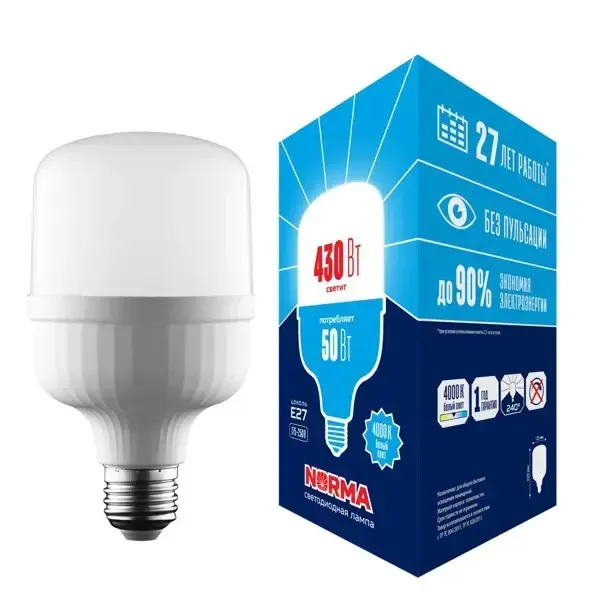 Лампа светодиодная матовая led-m80-50w/4000k/e27/fr/nr cерия norma 4000k UNIEL UL-00006791