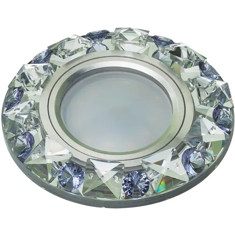 DLS-P123 GU5.3 CHROME/CLEAR+PURPLE Светильник декоративный встраиваемый. Без лампы. Металл, цвет хром. Отделка кристалл с элементами фиолетового. ТМ Fametto Uniel 10644