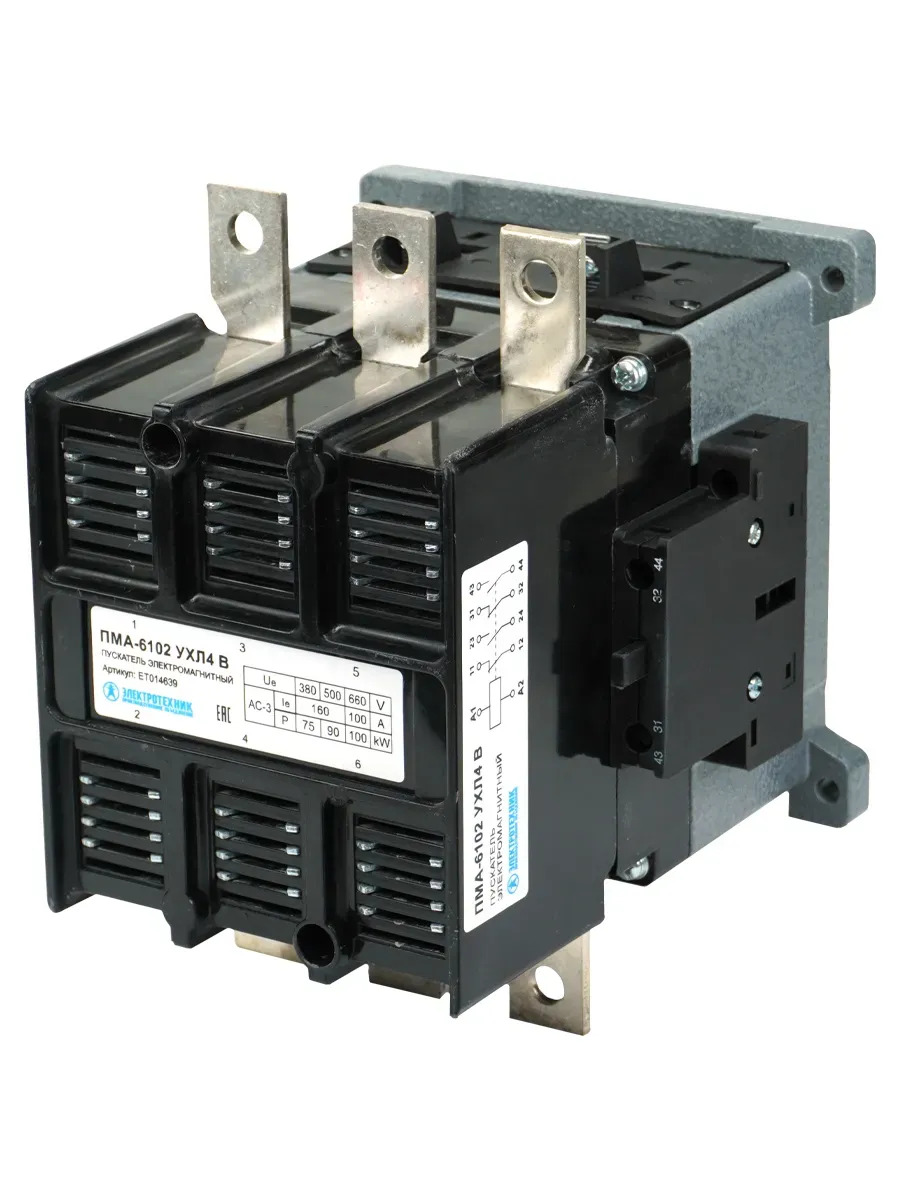 Пускатель электромагнитный ПМА-6102 УХЛ4 В, 110В, 2з+2р, 160А, нереверсивный, без реле, IP00 Электротехник ET014639