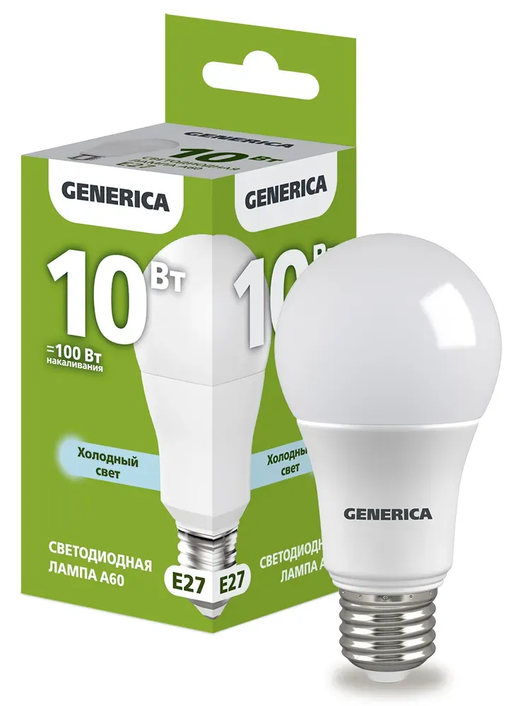 Лампа светодиодная a60 груша 10вт 230в 6500к e27 generica IEK LL-A60-10-230-65-E27-G