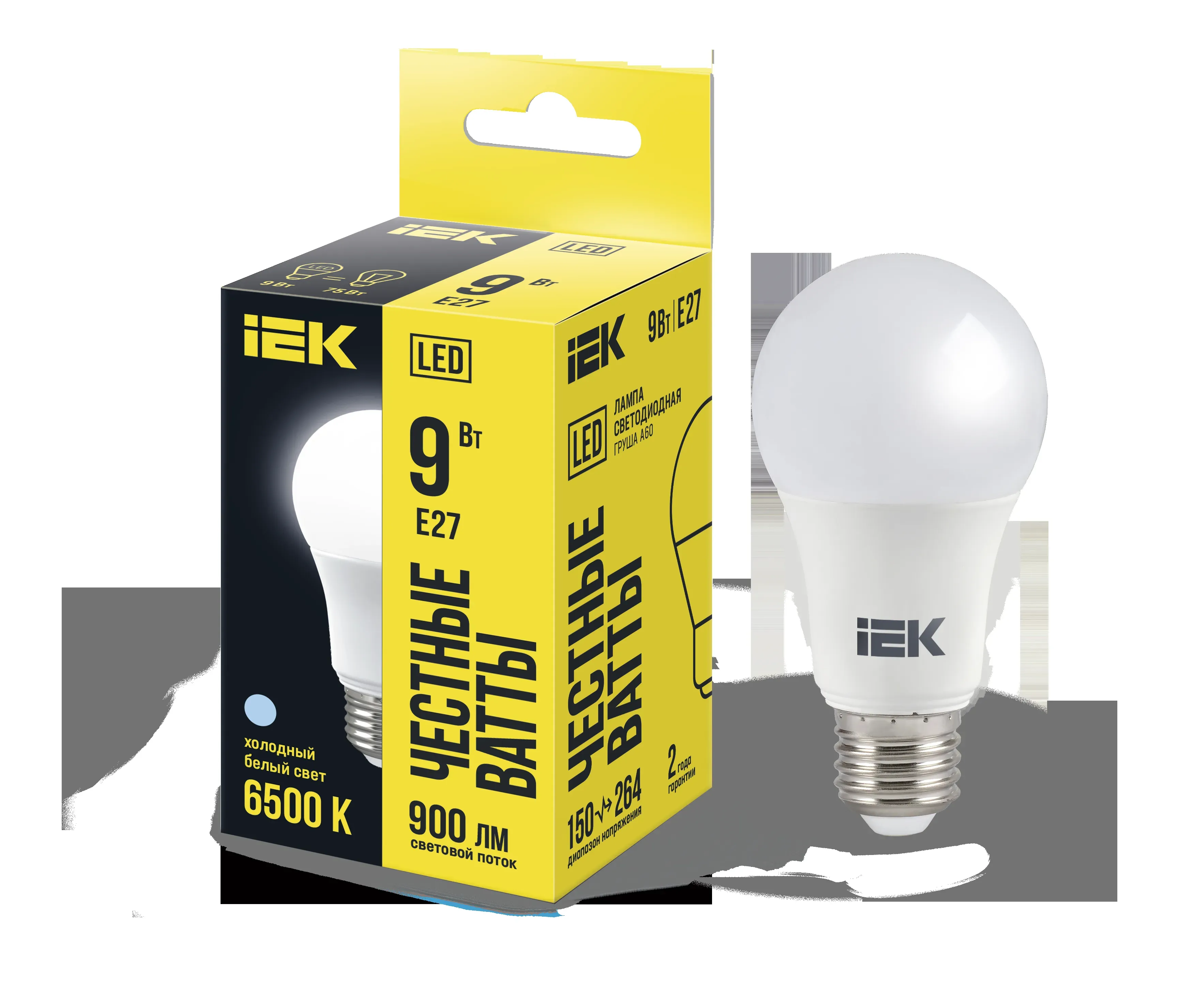Лампа светодиодная a60 груша 9вт 230в 6500к e27 iek IEK LLE-A60-9-230-65-E27