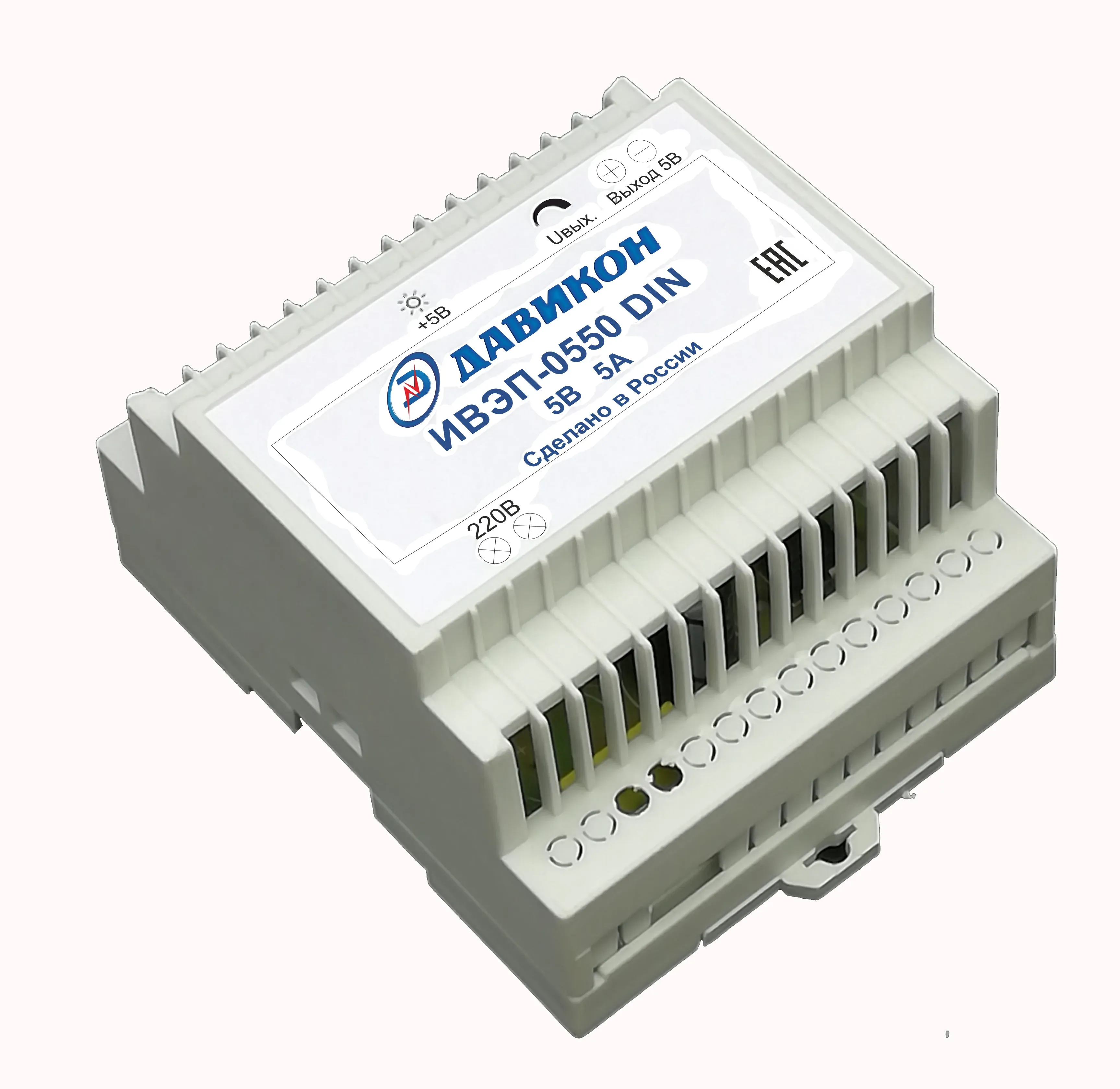 Источник вторичного электропитания на DIN рейку 5В 5А Давикон ИВЭП-0550DIN