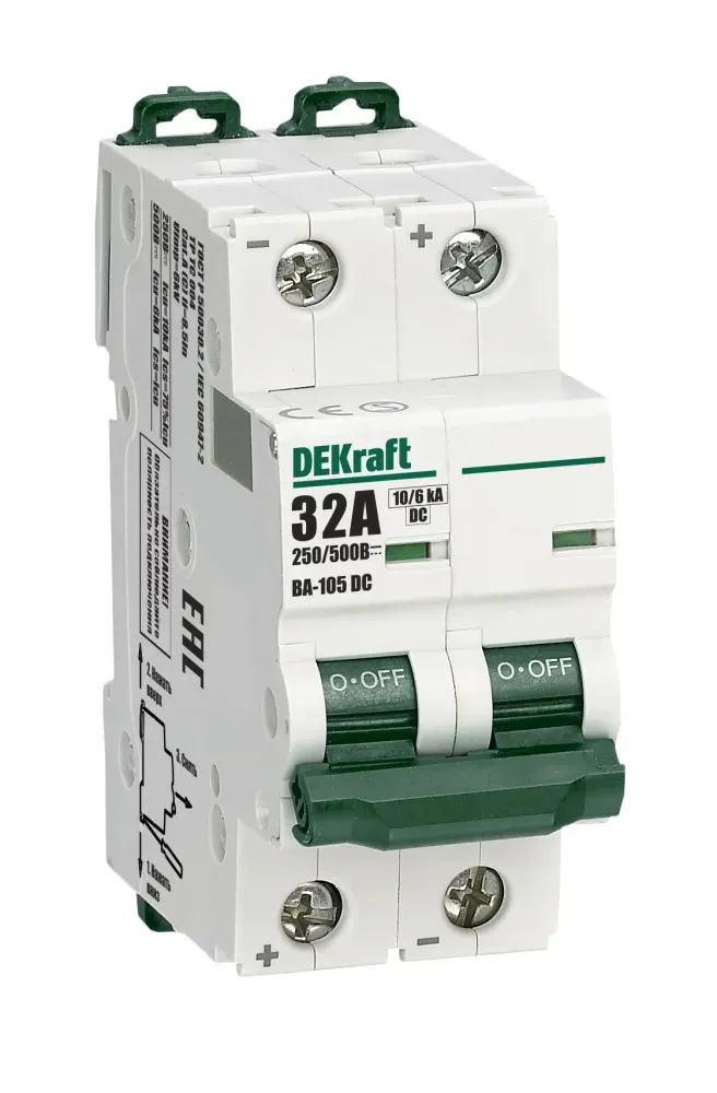 Выключатель автоматический 2P C кривая 32A 500В DC ВА-105 SE (Dekraft) 13394DEK
