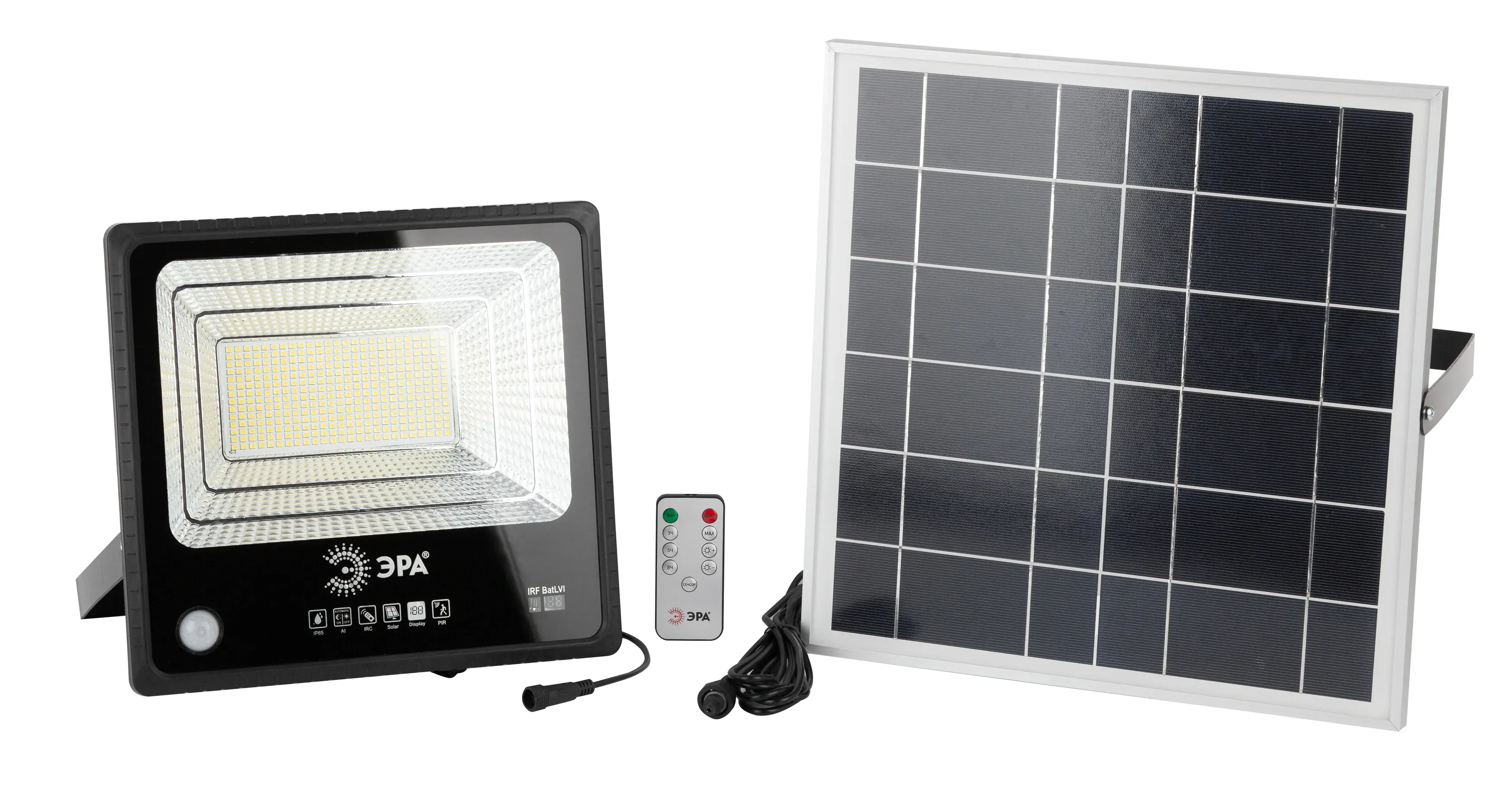 Прожектор светодиодный уличный на солн. бат. 150w, 1500 лм, 5000k, с датч. движения, пду, ip65 ЭРА Б0049548