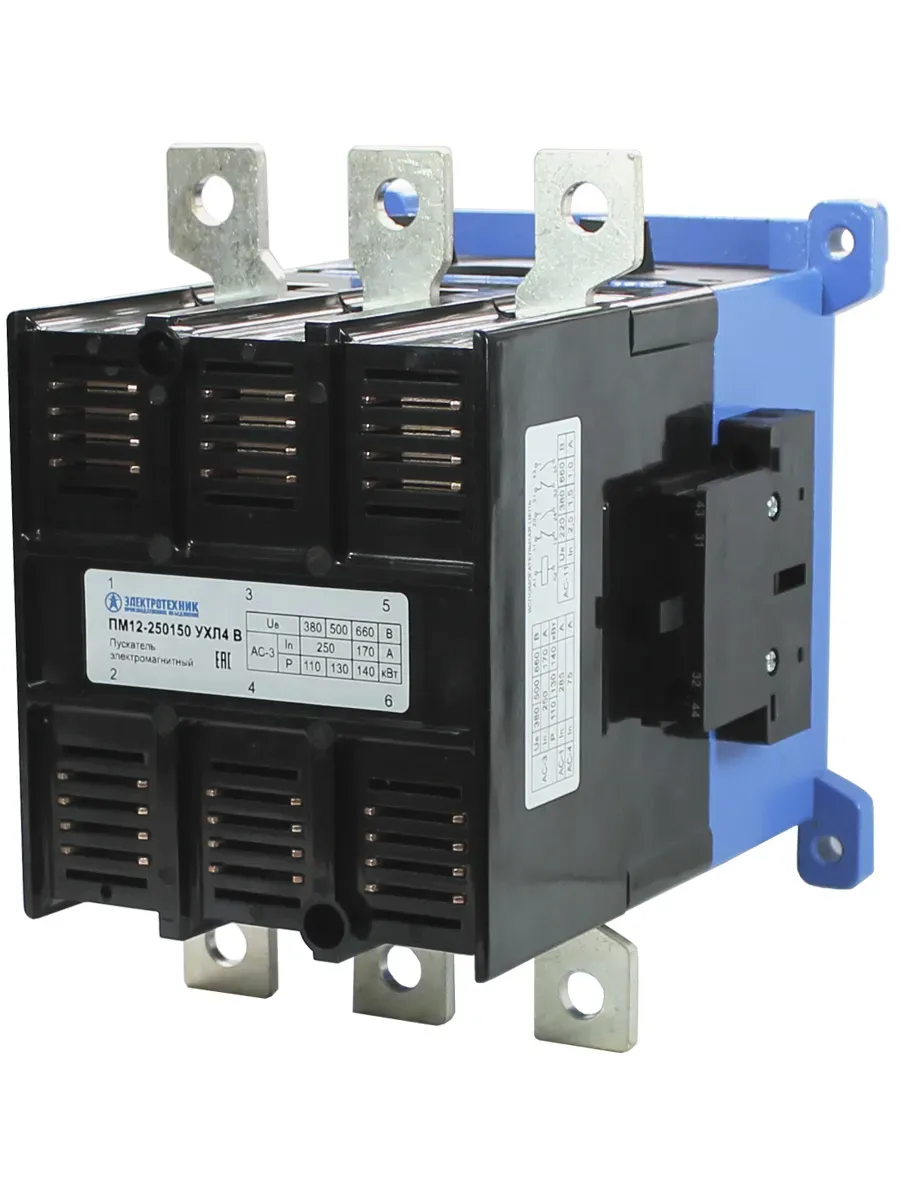 Пускатель электромагнитный ПМ12-250150 УХЛ4 В 220В/50Гц, 2з+2р, 250А, нереверсивный, без реле, IP20 Электротехник ET518923