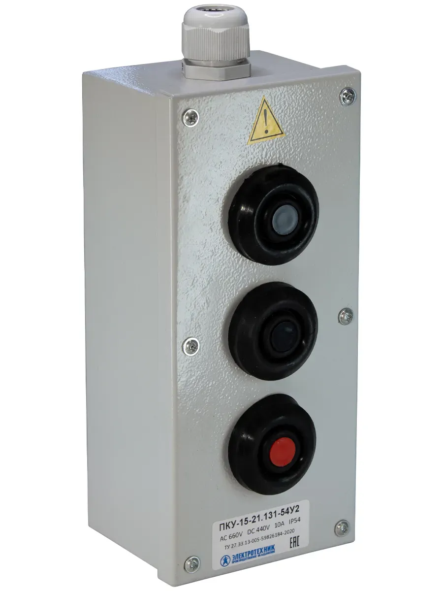Пост кнопочный ПКУ-15-21.131-54У2 (2хКЕ081/2(1з+1р) черная + 1хКЕ081/2(1з+1р) красная + PG-19) Электротехник ET054489
