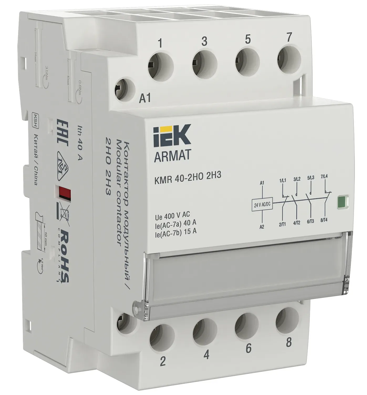 ARMAT Контактор модульный KMR 40А 24В AC/DC 2НО 2НЗ IEK IEK AR-KMR20-040-22-024