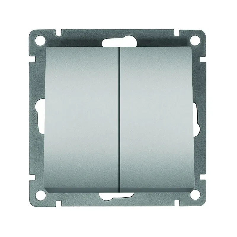 Выключатель двухклавишный серия Афина , с/у, 10А, 220В, серебро (еврослот) Универсал A0023-S