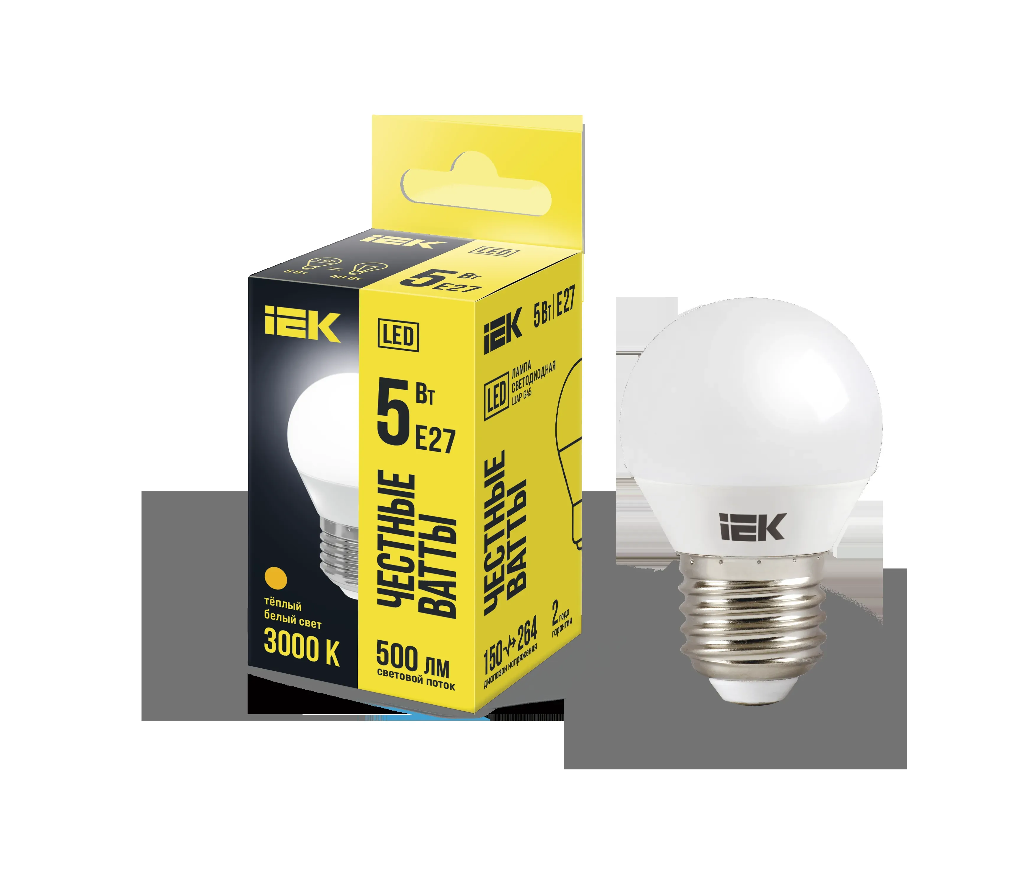 Лампа светодиодная g45 шар 5вт 230в 3000к e27 iek IEK LLE-G45-5-230-30-E27