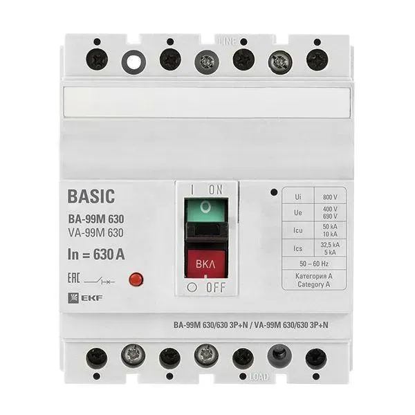 Выключатель автоматический ва-99м 630/630а 3p+n 50ка basic EKF MCCB99-630-630M-4P