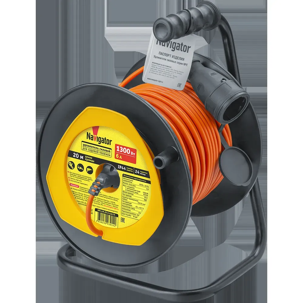 Удлинитель силовой NPE-LM-20-X-2x0.75 для садовой техники б/з 20м ПВС 2х0,75 1300 Вт IP44 Navigator Group 29845