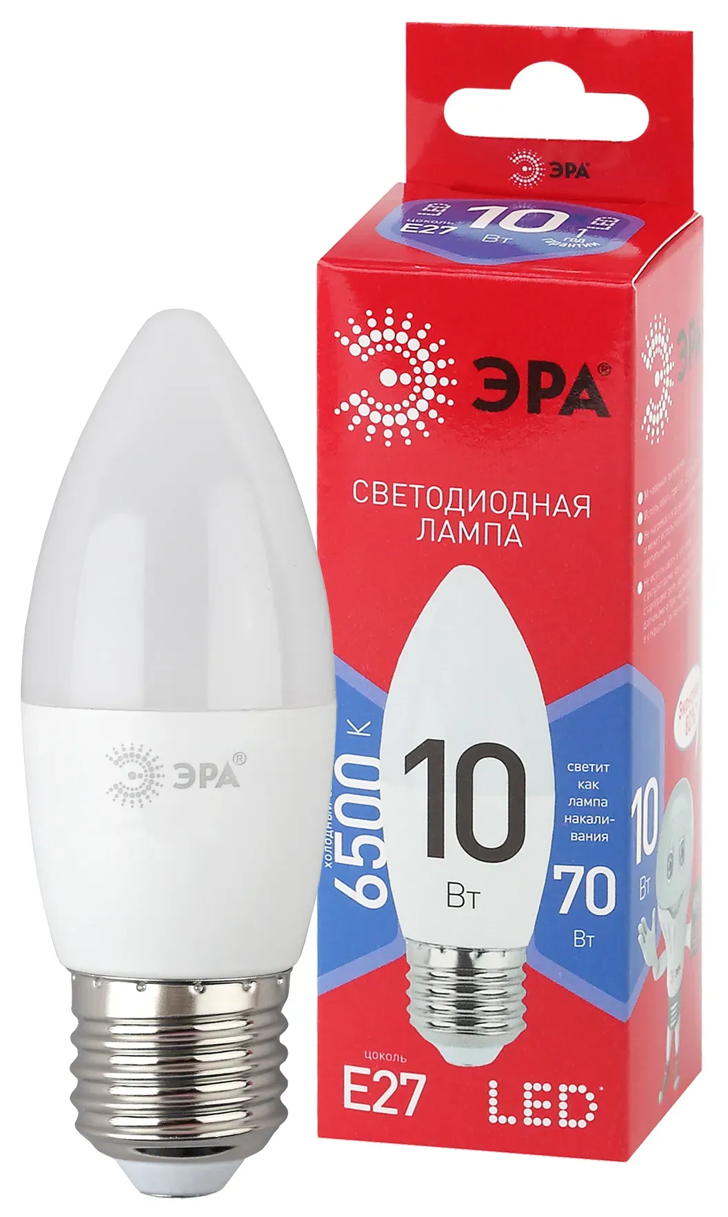 Лампа светодиодная led b35-10w-865-e27 r (диод, свеча, 10вт, хол, e27) (10/100/3500) ЭРА Б0045338