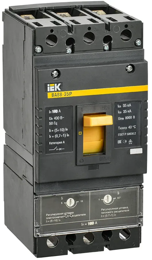 Автоматический выключатель ва88-35р 3р 160а 35ка с механической регулировкой термо-магнитного расцепителя IEK SVAR30-3-0160