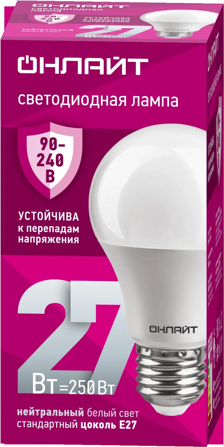 Лампа светодиодная 27вт oll-a60-27-230-4k-e27 онлайт NAVIGATOR GROUP 31989