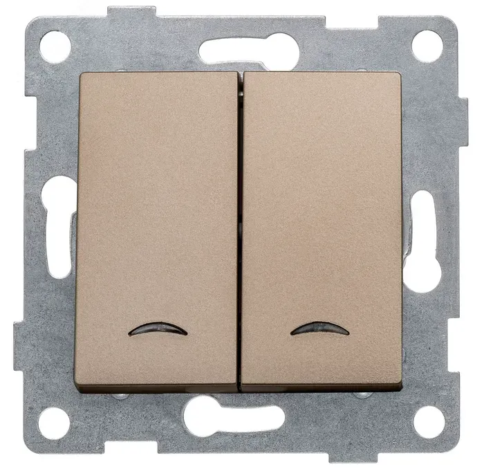 Ugra Выключатель двухклавишный со светоиндикацией, скрытая установка, 10А, 250В.  шампань GUSI Electric С11В28-027