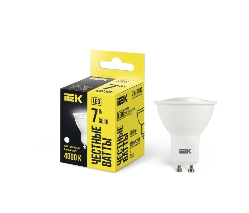 Лампа светодиодная PAR16 софит 7Вт 230В 4000К GU10 IEK IEK LLE-PAR16-7-230-40-GU10
