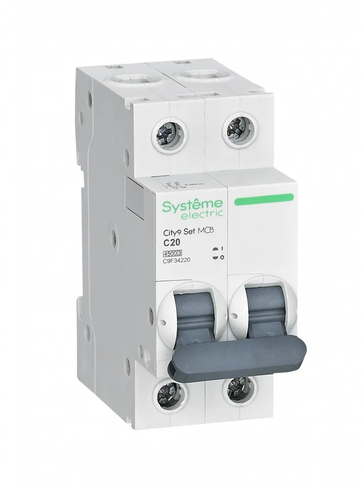 Выключатель автоматический двухполюсный 20А С 4.5kA 230В City9 Set SE (Systeme) C9F34220