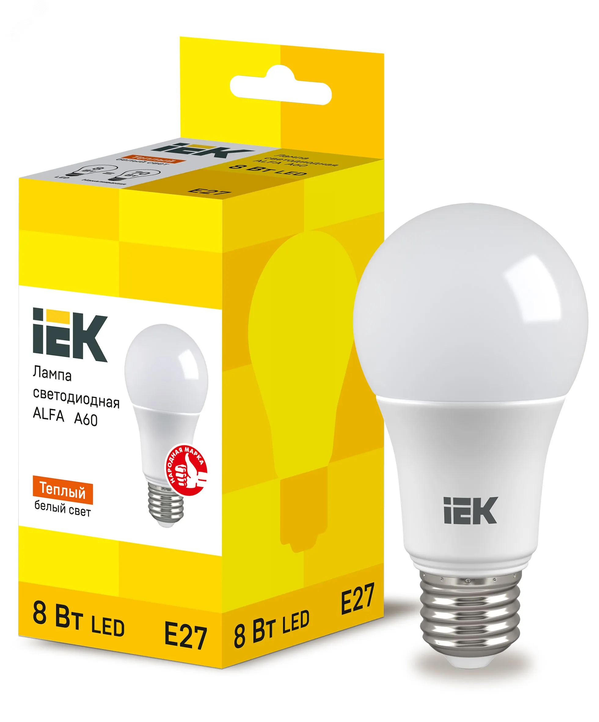 Лампа led alfa a60 гр. 8вт 3000к e27 (6шт/упак) (ст) iek IEK LLA-A60-8-230-30-E27-6-C