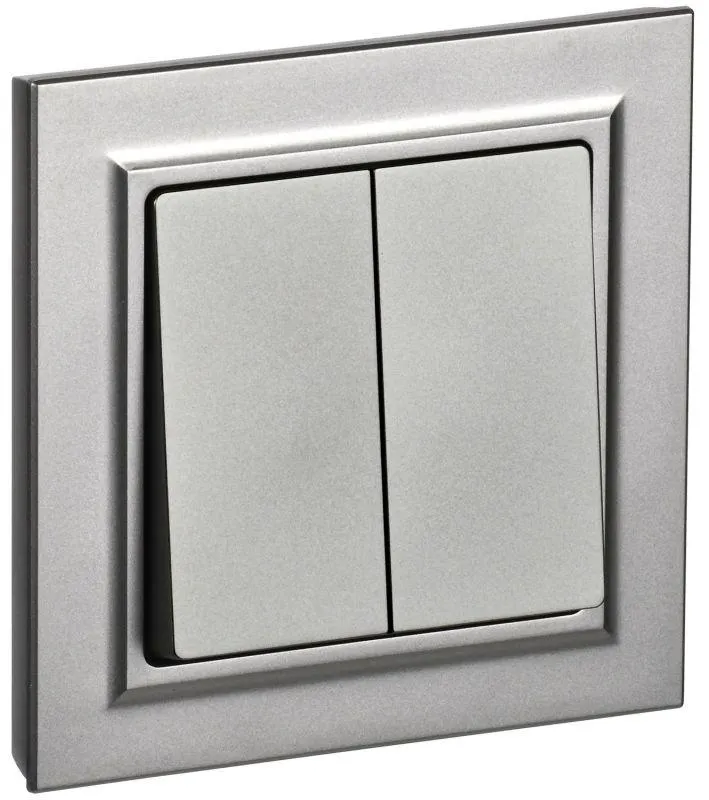 BRITE Выключатель двухклавишный 10А в сборе ВСР10-2-0-БрС сталь IEK IEK BR-V20-0-10-K46-F