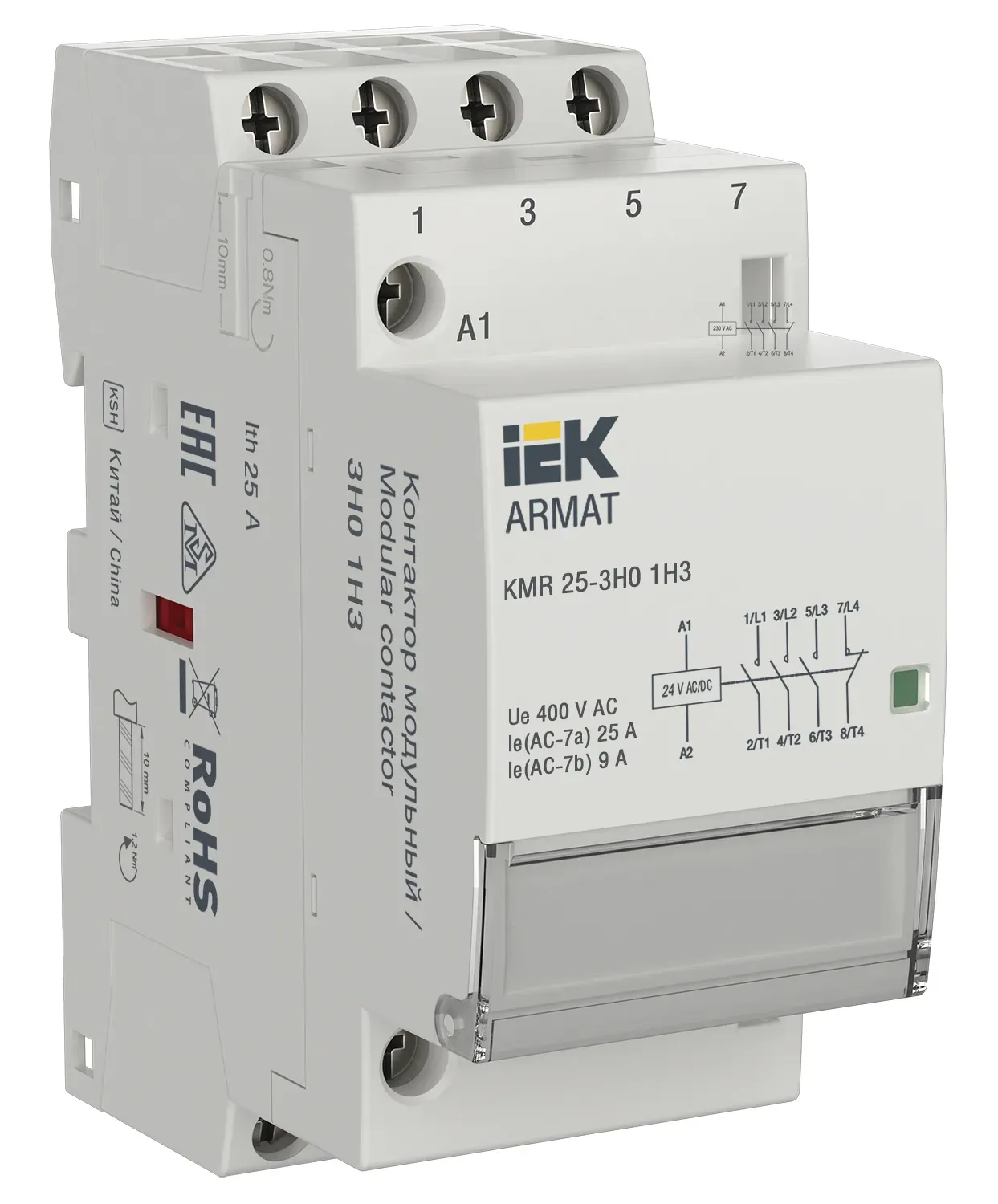 ARMAT Контактор модульный KMR 25А 24В AC/DC 3НО 1НЗ IEK IEK AR-KMR20-025-31-024