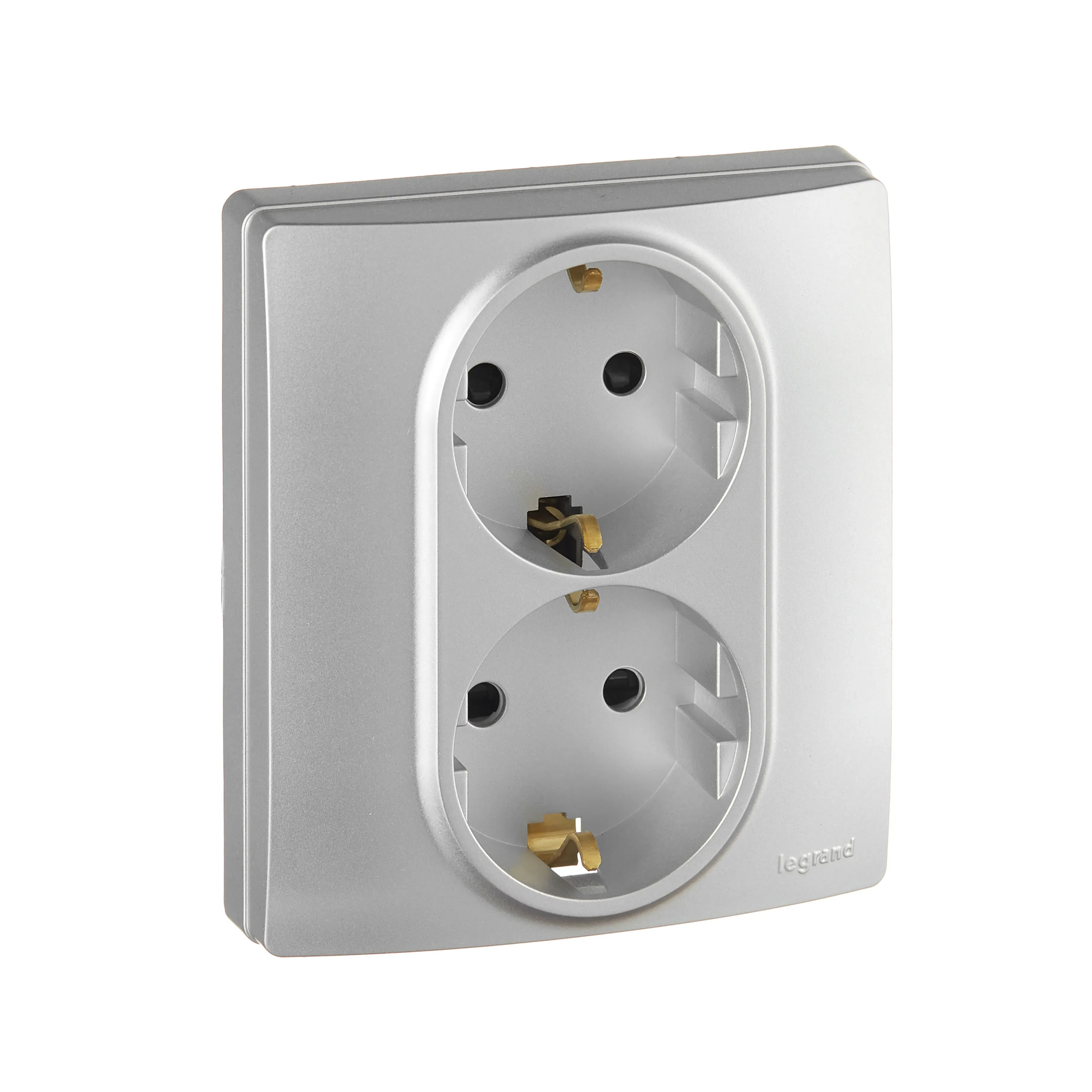 ETIKA Розетка двойная с заземлением со шторками алюминий автоматические зажимы LEGRAND 672433