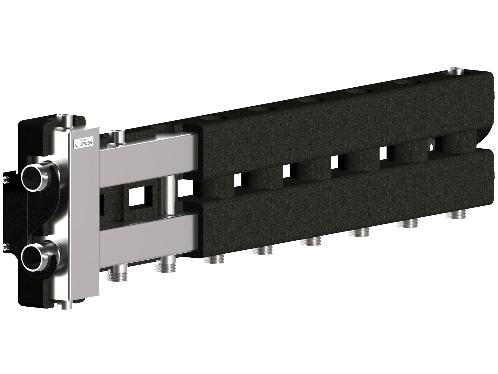 Коллектор с гидрострелкой BMSS-80-5D.EPP на 4 контура G 1', 1 боковой контур G 1 1/4' с термоизоляцией, до 80 кВт, зеркально-матовая полировка, нерж сталь Gidruss BM 80A5T 23