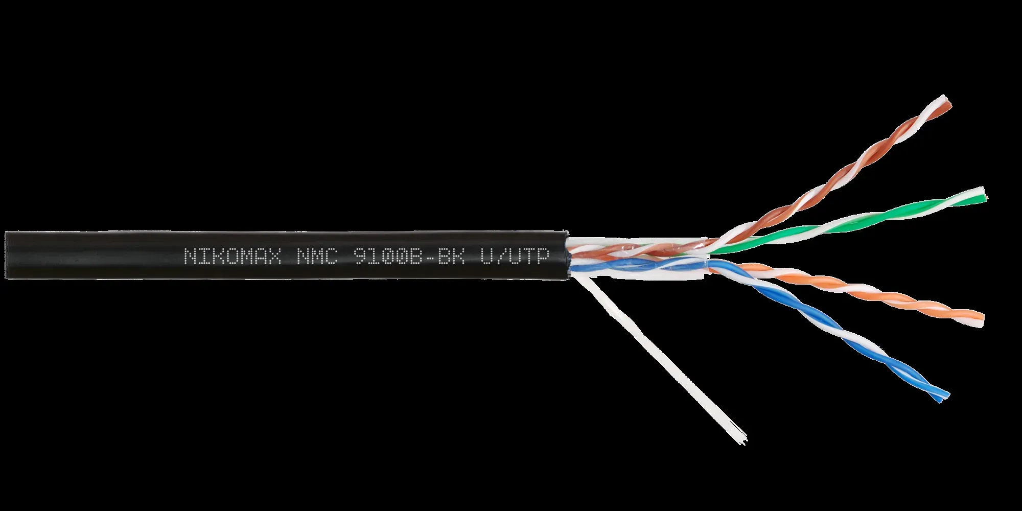 Витая пара U/UTP 4 пары Кат 5e solid BC AWG24 (0.52мм) OUT PE черный 305м