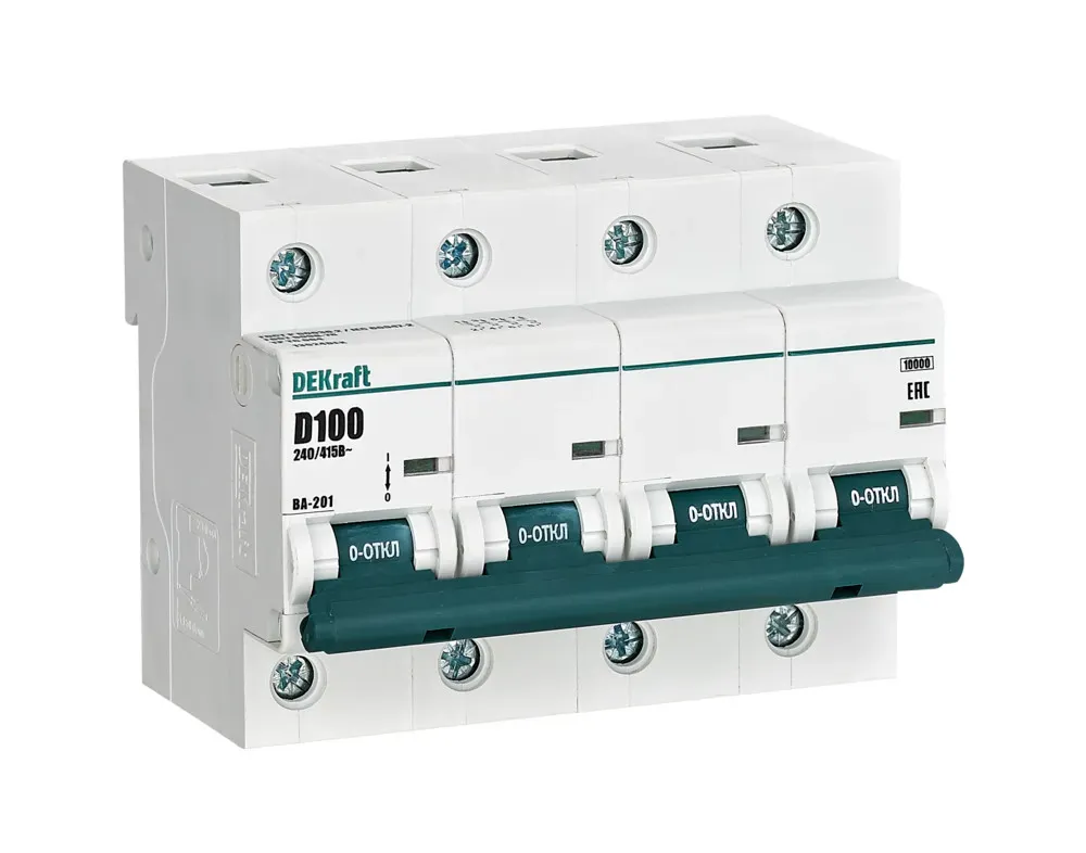 Выключатель автоматический четырехполюсный 100А D ВА-201 10кА SE (Dekraft) 13024DEK
