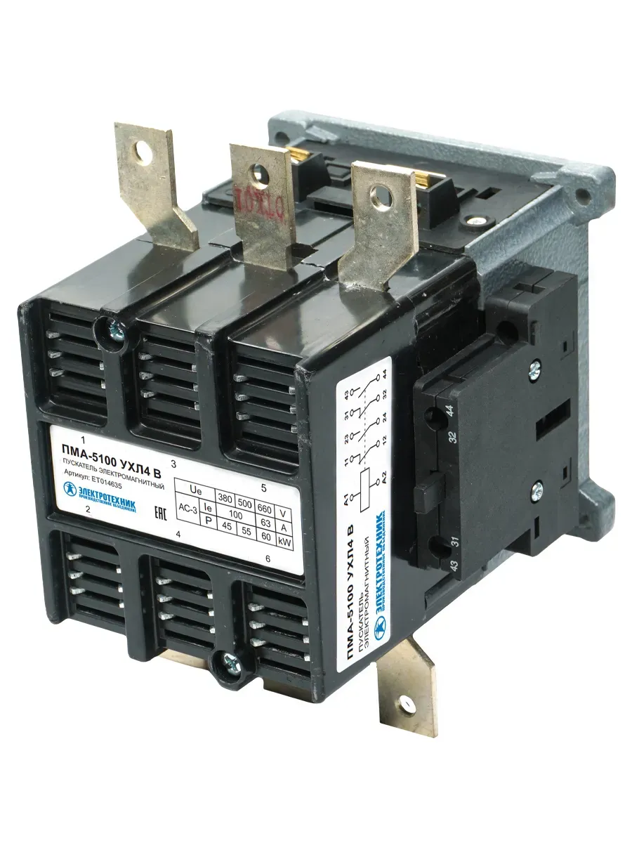 ПМА-5100 УХЛ4 В, 110В, 2з+2р, 100А, нереверсивный, без реле, IP00, пускатель электромагнитный (ЭТ) Электротехник ET014635