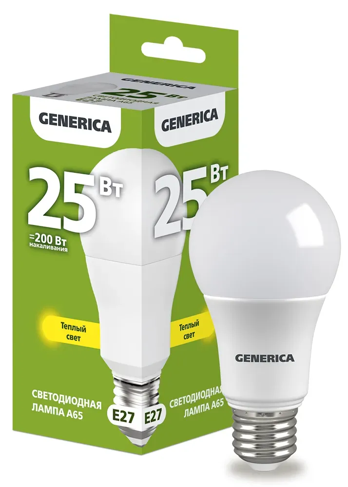 Лампа светодиодная a65 груша 25вт 230в 3000к e27 generica IEK LL-A65-25-230-30-E27-G