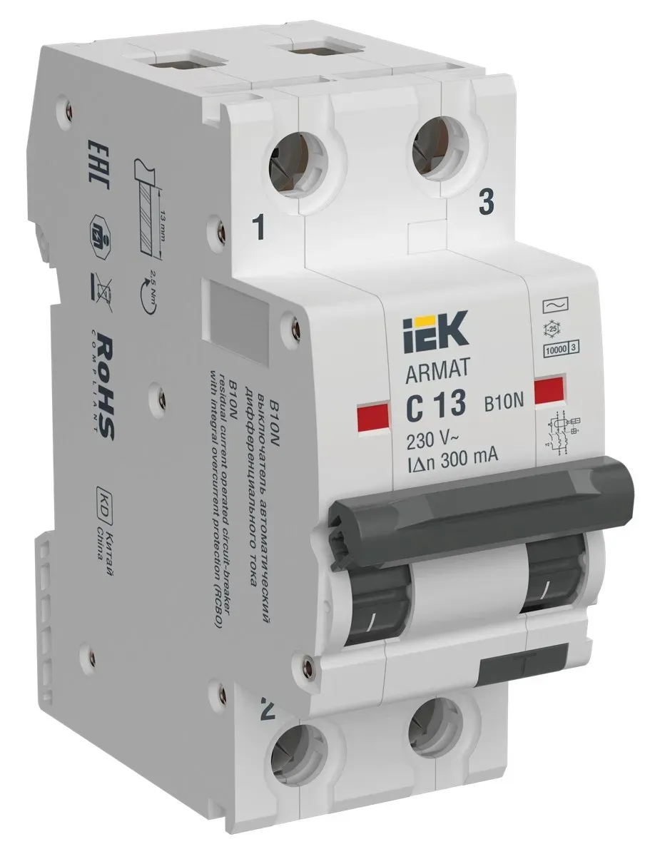 Armat автоматический выключатель дифференциального тока b10n 2p c13 300ма тип ac iek IEK AR-B10N-2-C013C300