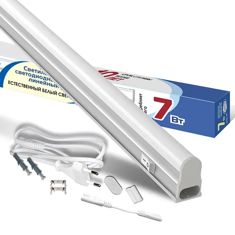Светильник линейный светодиодный ДПО 7w           4000К,630Лм,пластик, с выключателем и сетевым     шнуром, крепеж в комплекте Универсал 1567