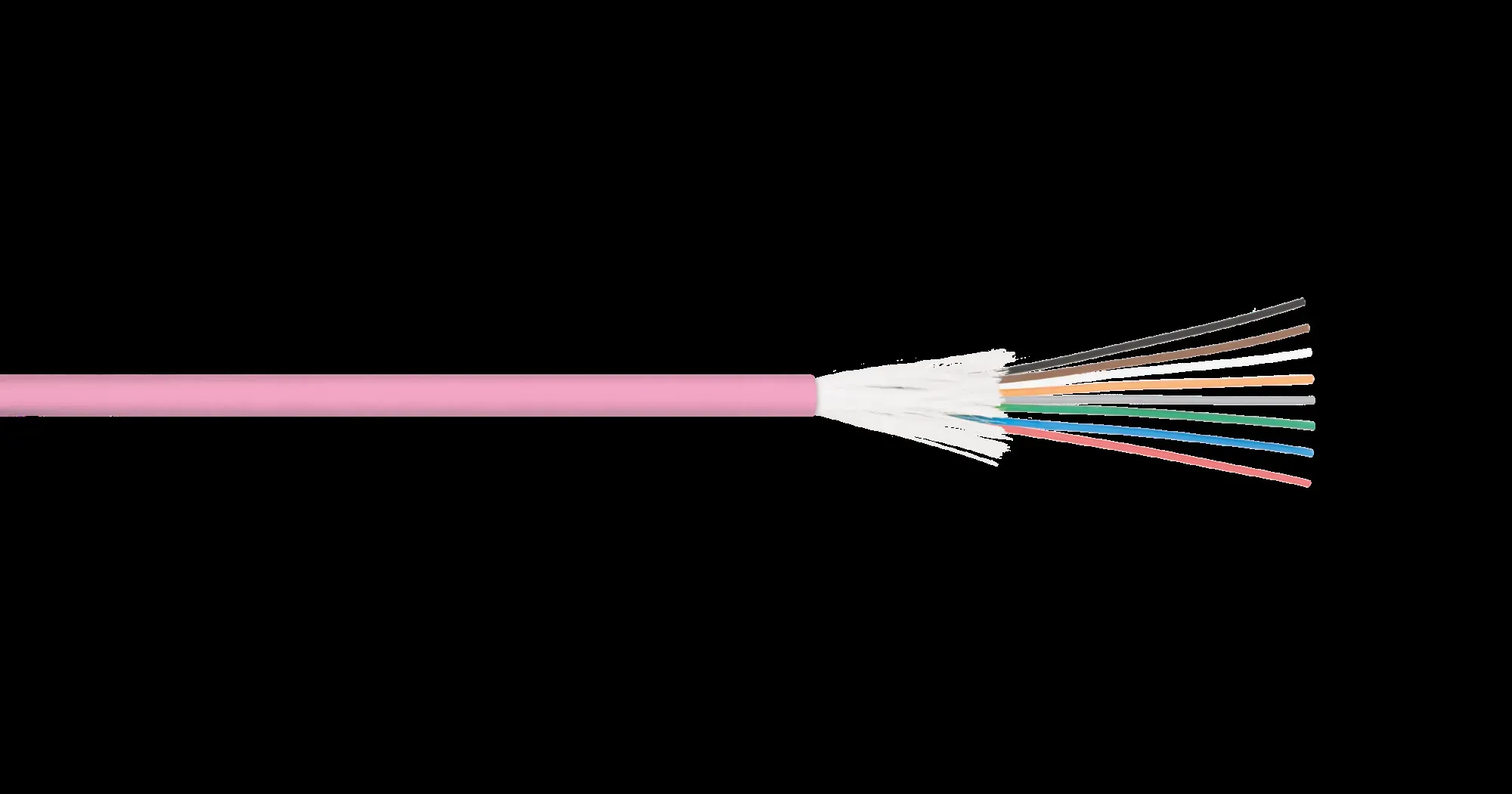 Кабель волоконно-оптический, 2 волокна, многомодовый 50/125мкм, стандарта OM4, ПВХ для одиночной прокладки, внутренний, распределительный, с плотным буфером, силовой элемент — высокопрочные нити, маджента