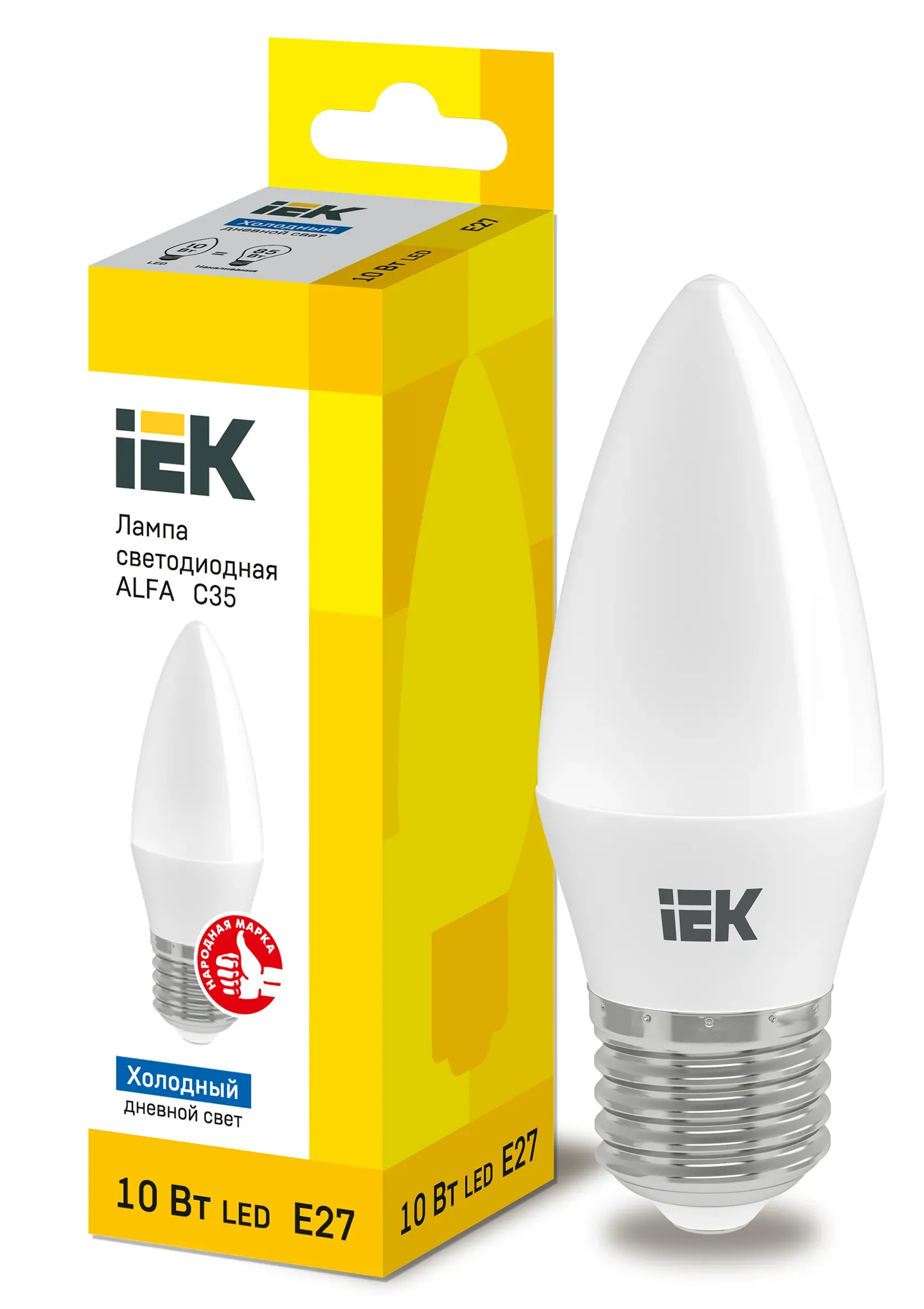 Лампа LED ALFA C35 свеча 10Вт 230В 6500К E27 IEK IEK LLA-C35-10-230-65-E27