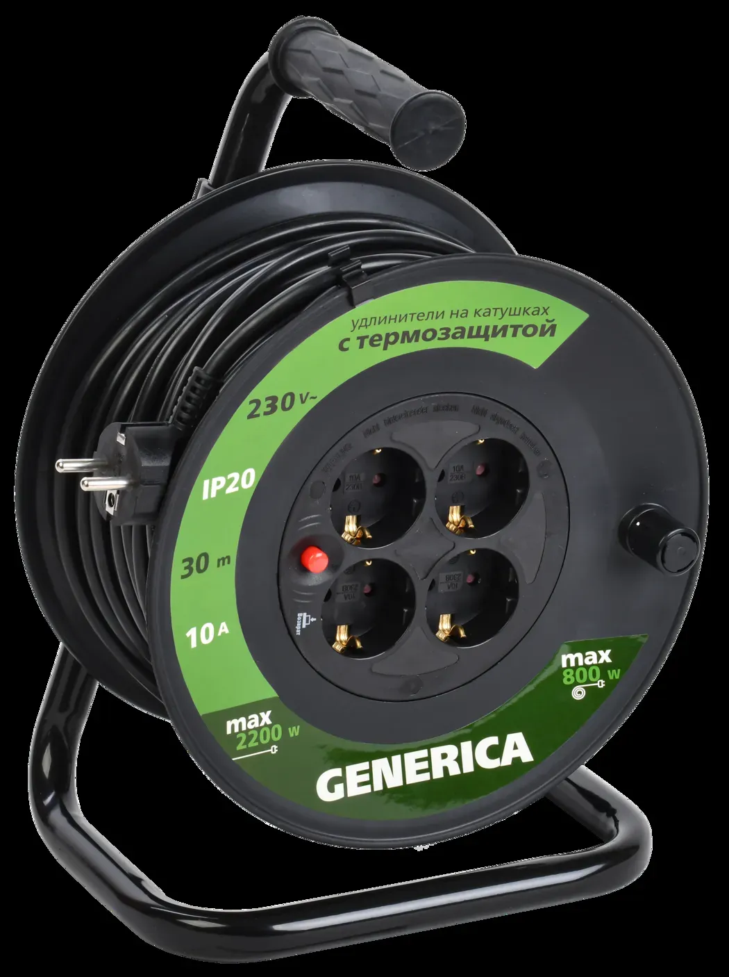 Удлинитель силовой  УК30 с термозащитой 4 места 2P+PE/30м 3х1.0мм2 GENERICA IEK WKP10-10-04-30-G