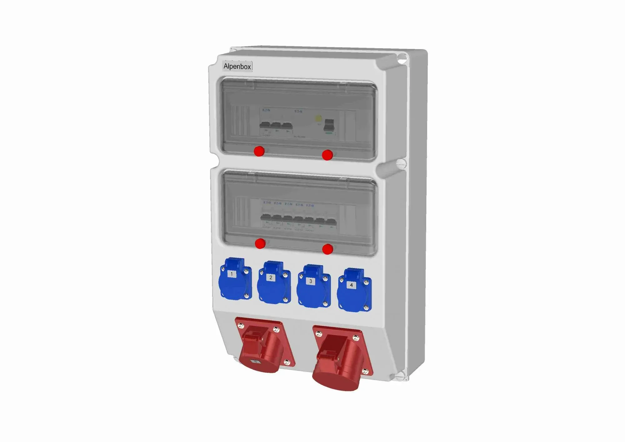 Устройство распределительное 00 4хSHUKO16А250В 1хСЕЕ16А5п 1хСЕЕ32А5п с защитой, вход УЗО, 297x504x177, настенное, пластик, IP44 AlpenBox 00-00009440