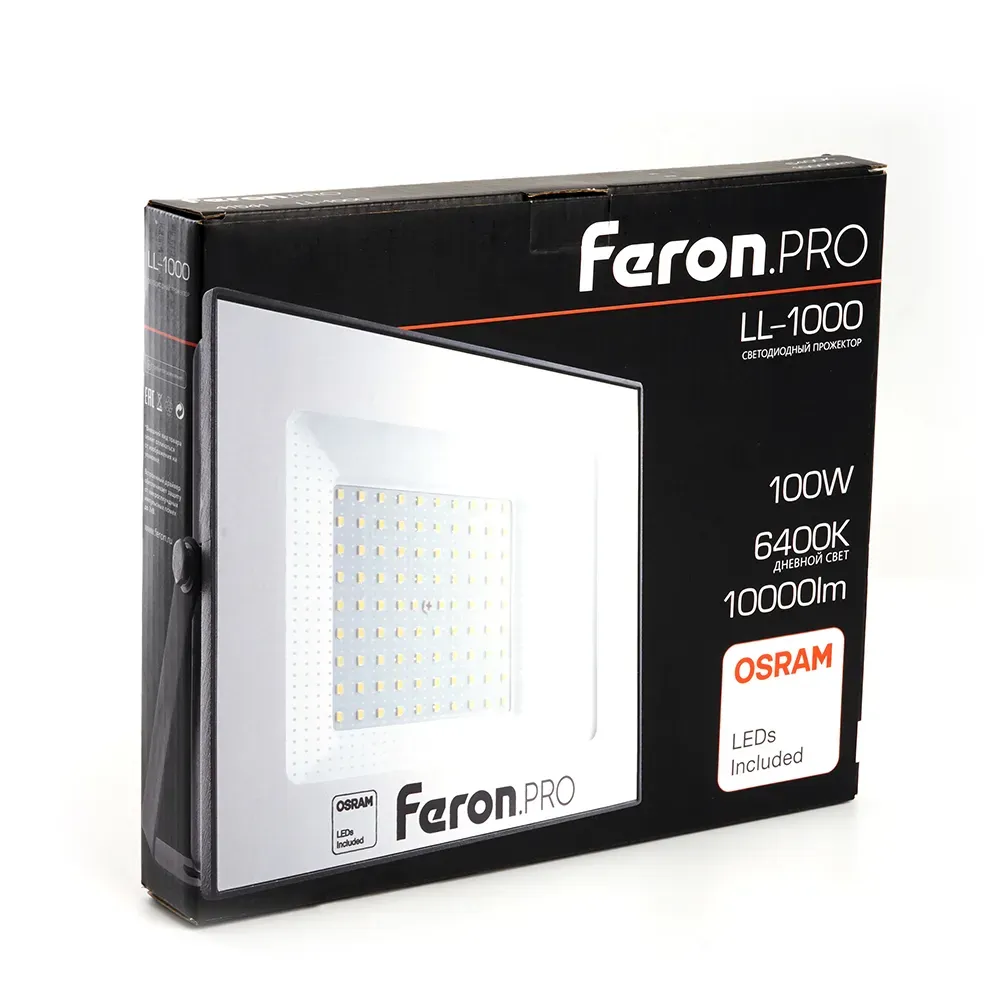 Прожектор светодиодный ДО-100w 6400К 10000Лм IP65 черный Feron.PRO