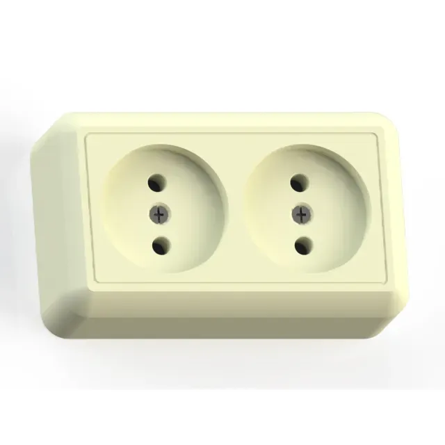 ОПТИМА Розетка открытой установки двухместная, 10А РА10-373, слоновая кость Кунцево 8037