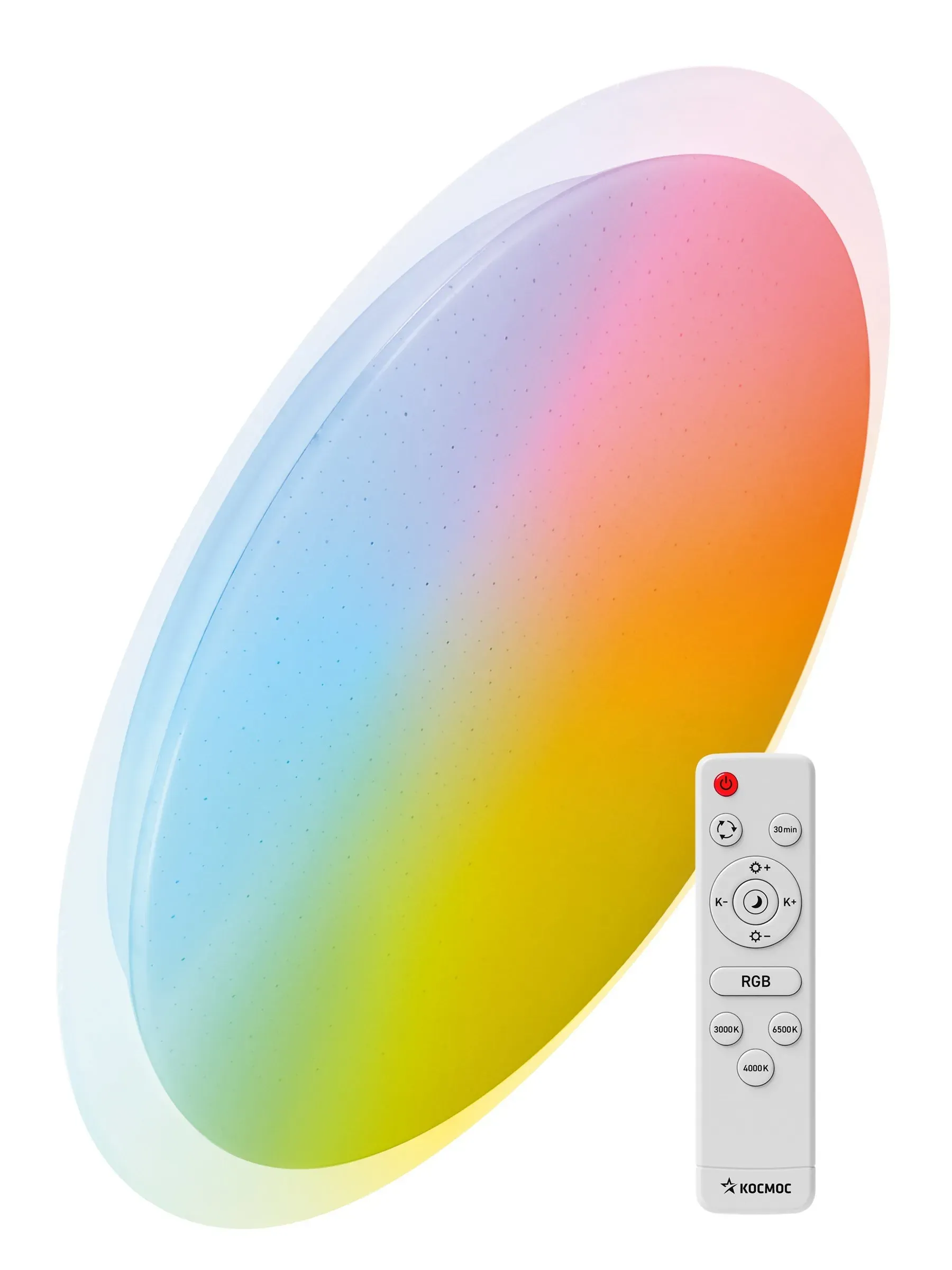 Светильник светодиодный ДБО-75 настенно-потолочный управляемый GALAXY-RGB 230В 3000-6500K 6000Лм 555x83мм с RGB подсветкой КОСМОС KSGalaRGB75W