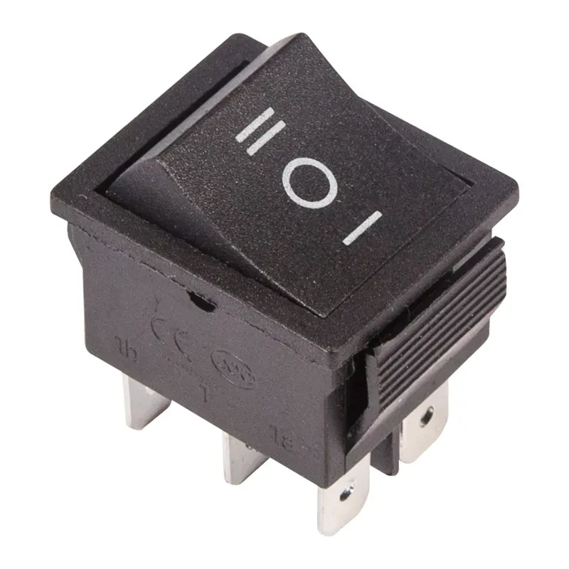 Выключатель клавишный 250V 15А (6с) ON-OFF-ON черный с нейтралью REXANT 36-2370