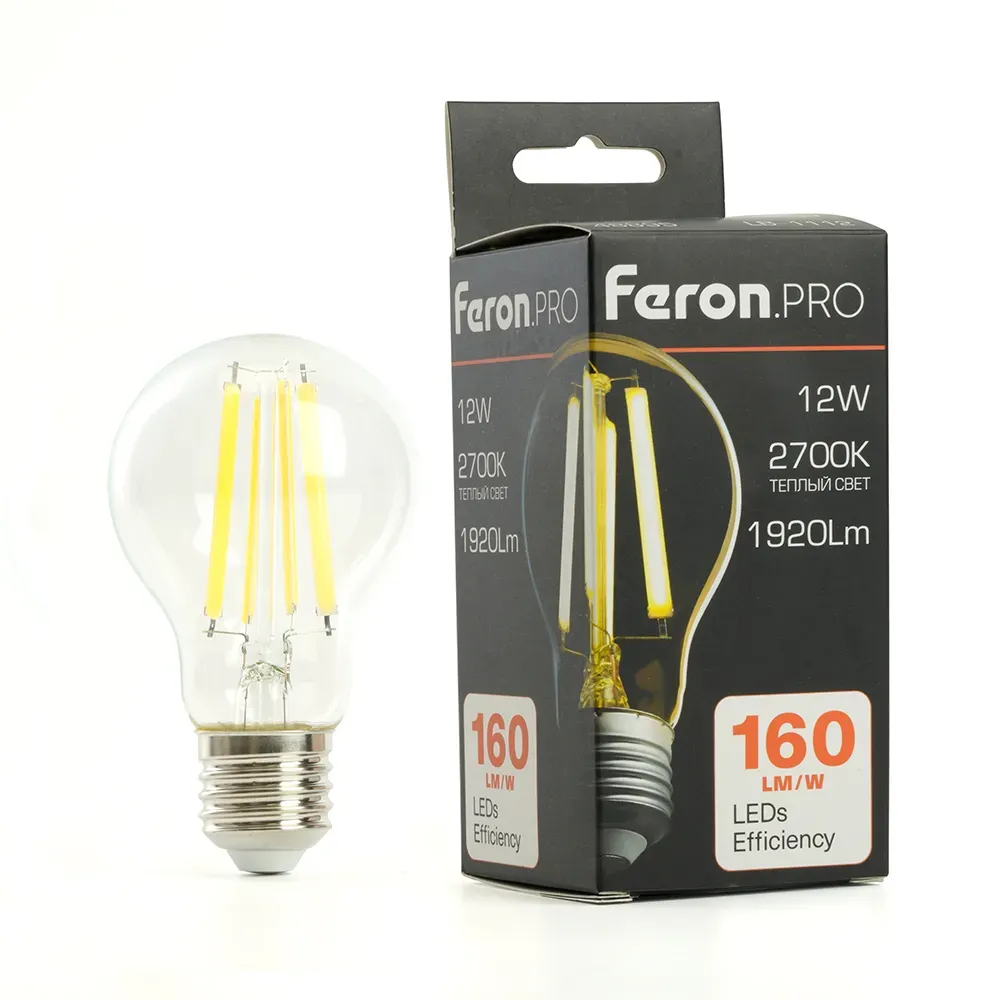 Лампа светодиодная LED 12вт Е27 теплый FILAMENT Feron.PRO
